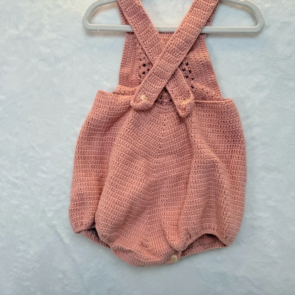 Kate Quinn Pink 100% Cotton Crochet Bubble Romper 18-24M Cottagecore READ‎